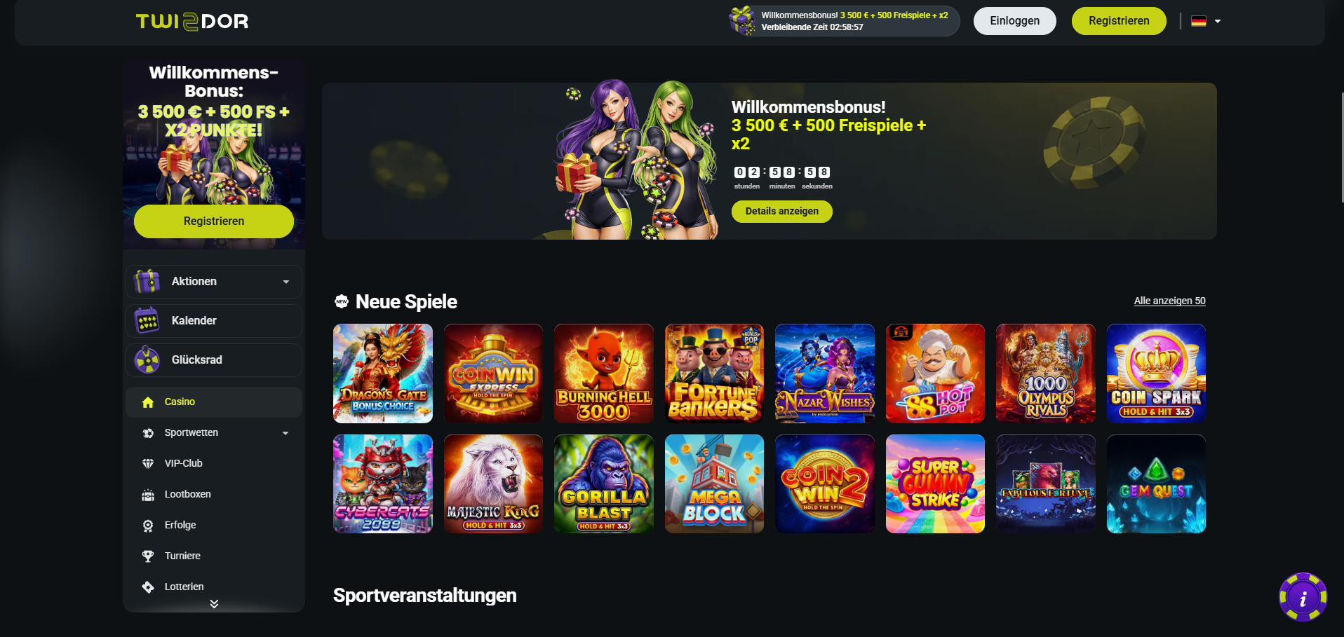 Twindor Casino neue Spiele